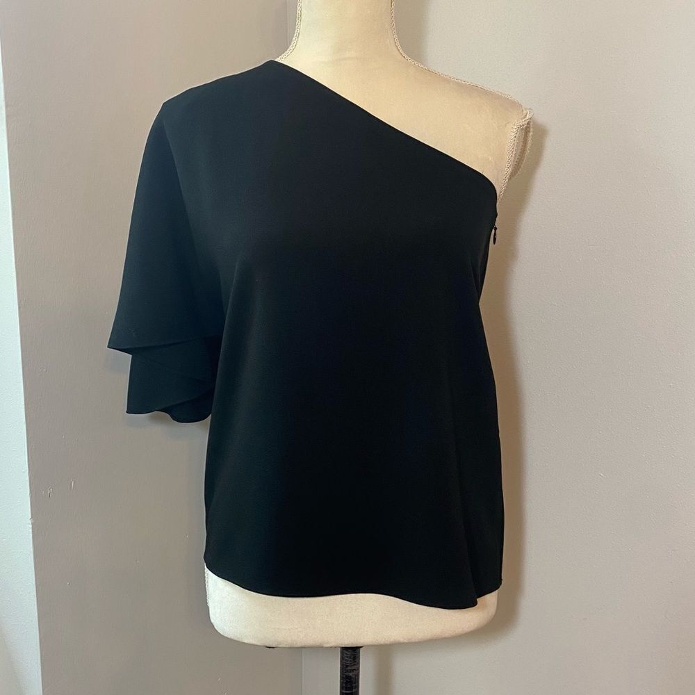 Tibi Black Kendra One Shoulder Oversized Top Blouse 0 NWT Chic Silk Lined